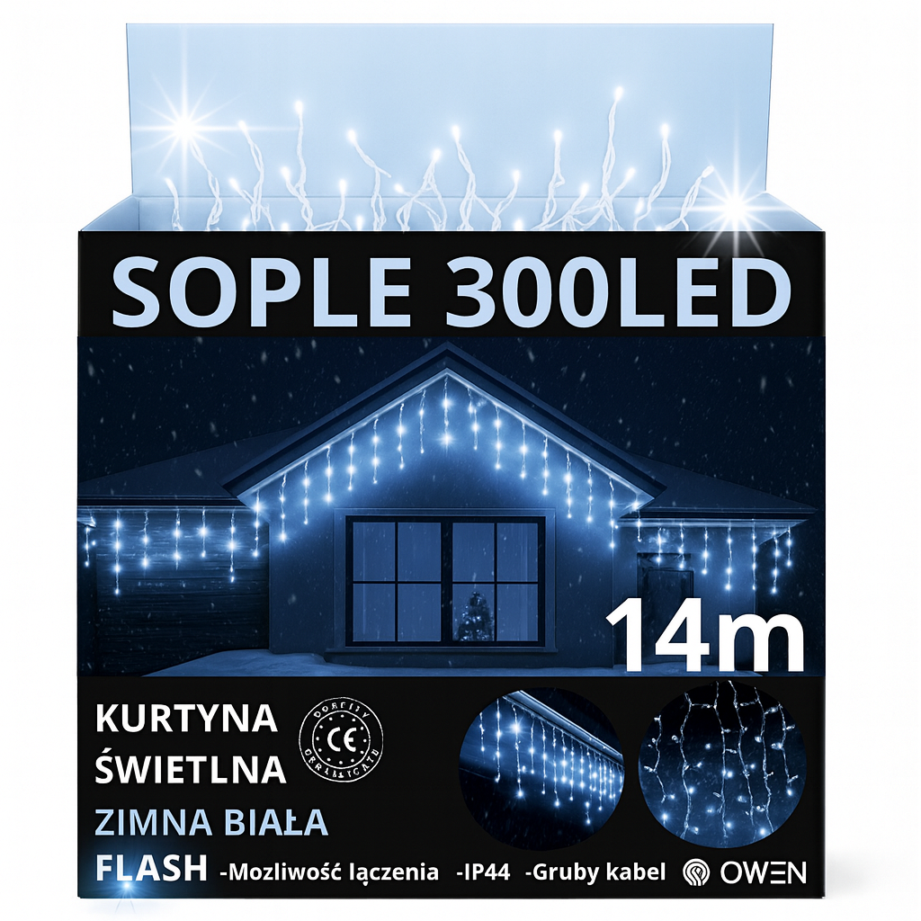 SOPLE 300 LED LAMPKI ZEWNĘTRZNE BIAŁE ZIMNE FLASH 14m