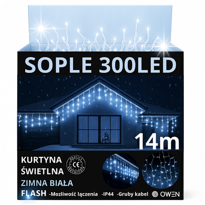 SOPLE 300 LED LAMPKI ZEWNĘTRZNE BIAŁE ZIMNE FLASH 14m