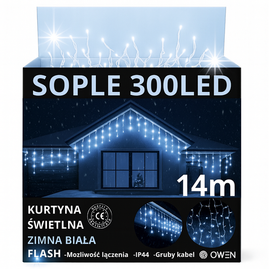 SOPLE 300 LED LAMPKI ZEWNĘTRZNE BIAŁE ZIMNE FLASH 14m