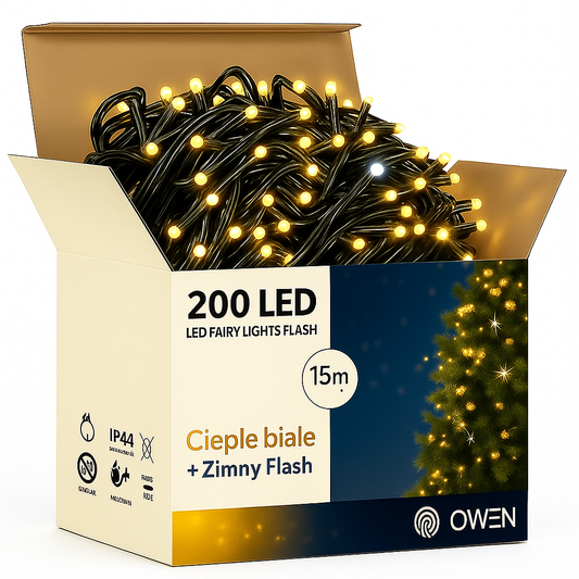 LAMPKI CHOINKOWE ZEWNĘTRZNE 200LED FLASH CIEPŁE BIAŁE
