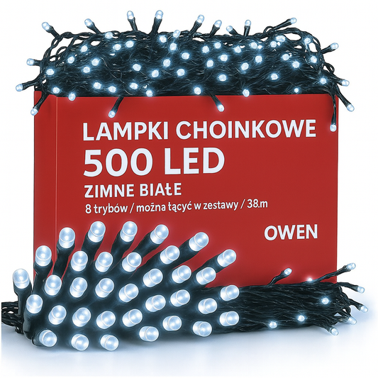 LAMPKI CHOINKOWE 500 LED ZIMNE BIAŁE