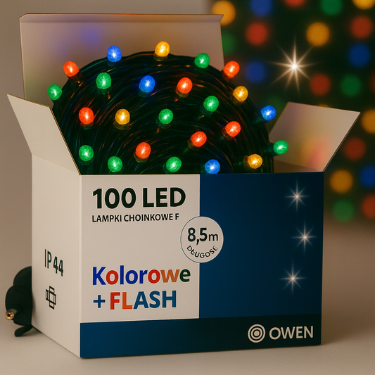LAMPKI CHOINKOWE ZEWNĘTRZNE 100LED FLASH MULTI KOLOR