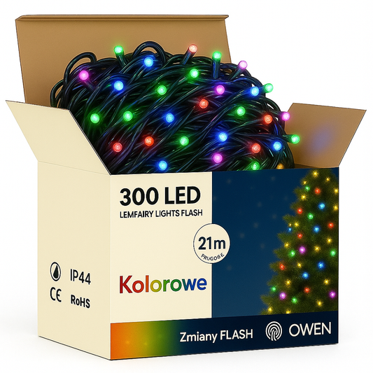 LAMPKI CHOINKOWE ZEWNĘTRZNE 300LED FLASH MULTI KOLOR