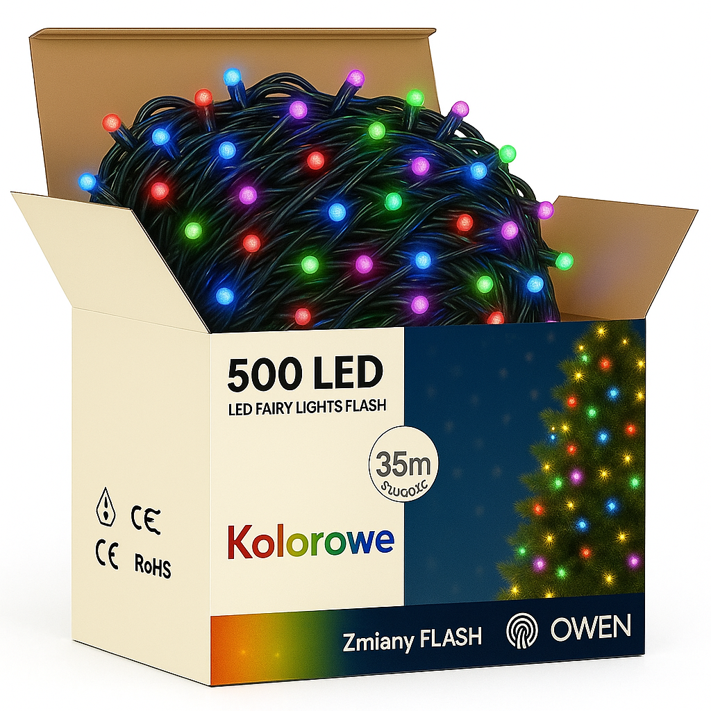 LAMPKI CHOINKOWE ZEWNĘTRZNE 500LED FLASH MULTI KOLOR