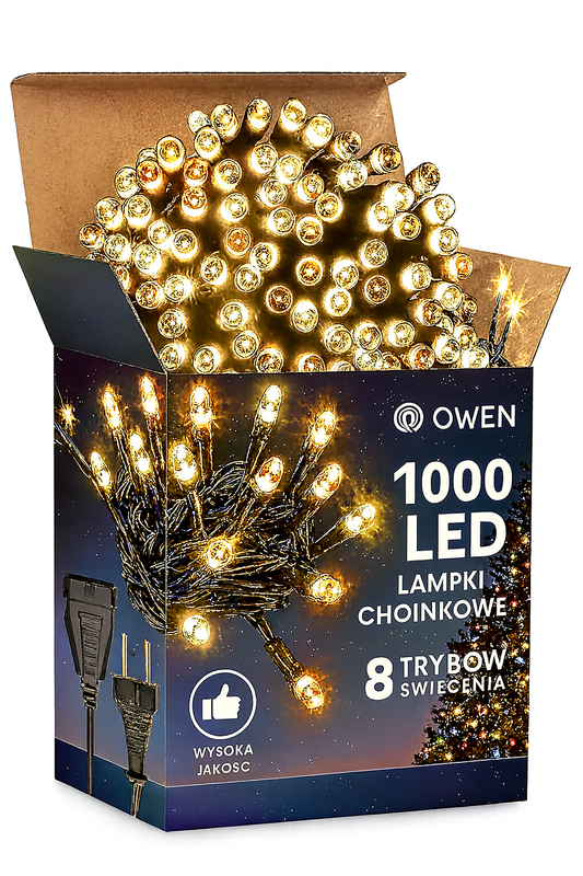 LAMPKI CHOINKOWE 1000 LED CIEPŁE BIAŁE