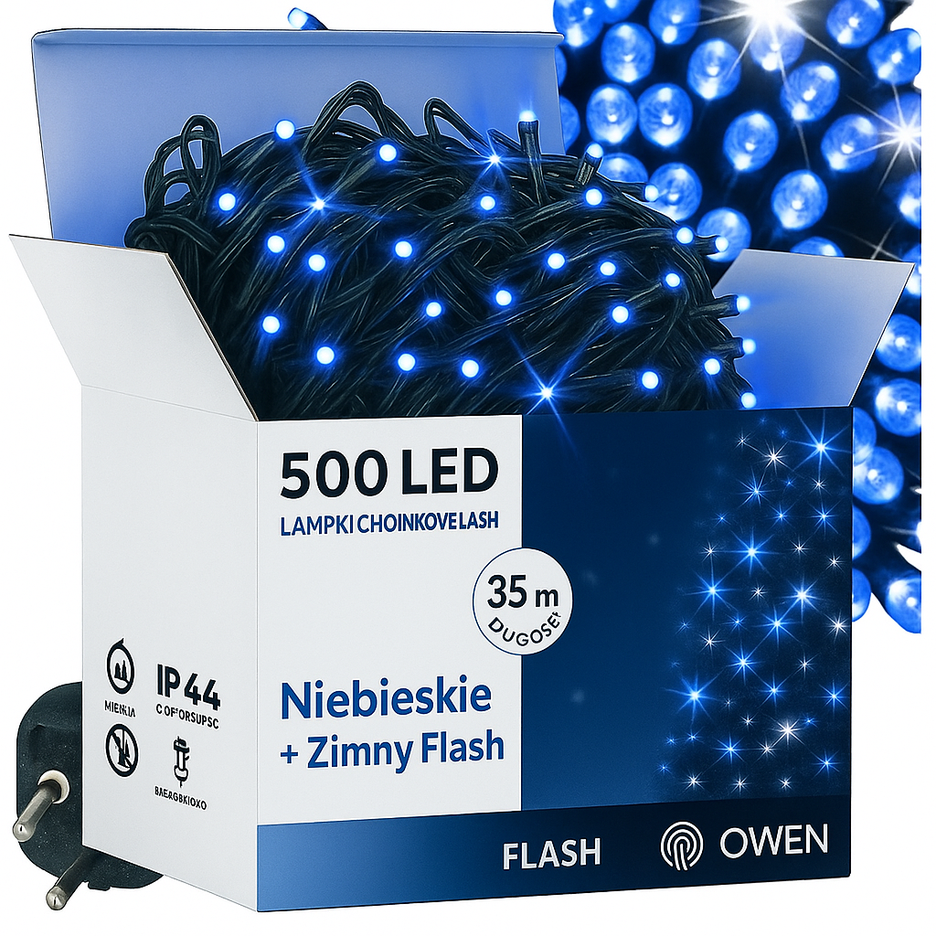 LAMPKI CHOINKOWE ZEWNĘTRZNE 500LED FLASH NIEBIESKIE