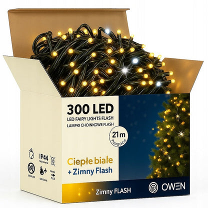 LAMPKI CHOINKOWE ZEWNĘTRZNE 300LED FLASH CIEPŁE BIAŁE
