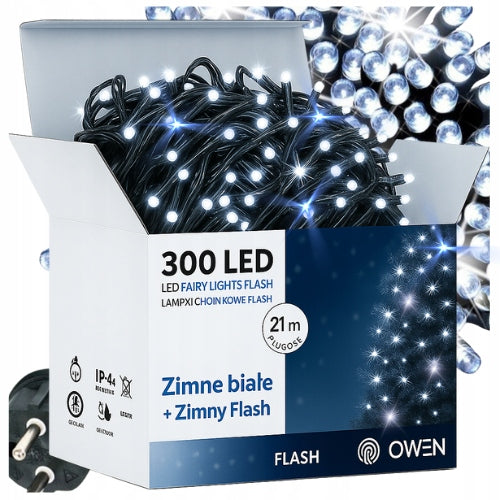 LAMPKI CHOINKOWE ZEWNĘTRZNE 300LED FLASH ZIMNE BIAŁE