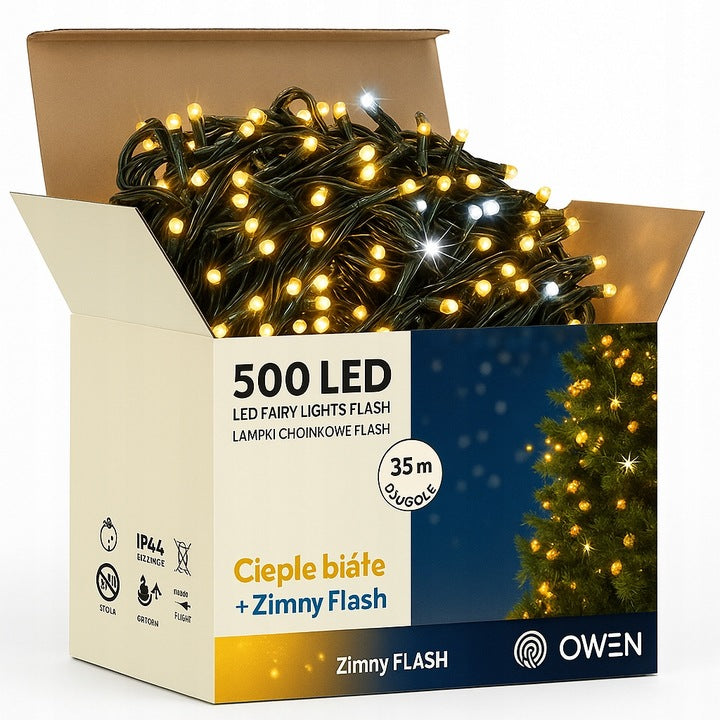 LAMPKI CHOINKOWE ZEWNĘTRZNE 500LED FLASH CIEPŁE BIAŁE