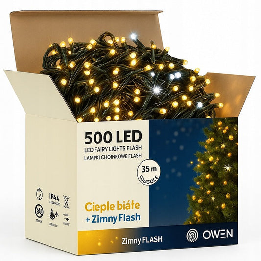 LAMPKI CHOINKOWE ZEWNĘTRZNE 500LED FLASH CIEPŁE BIAŁE
