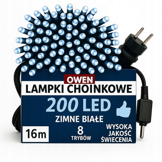 LAMPKI CHOINKOWE 200 LED BIAŁE ZIMNE