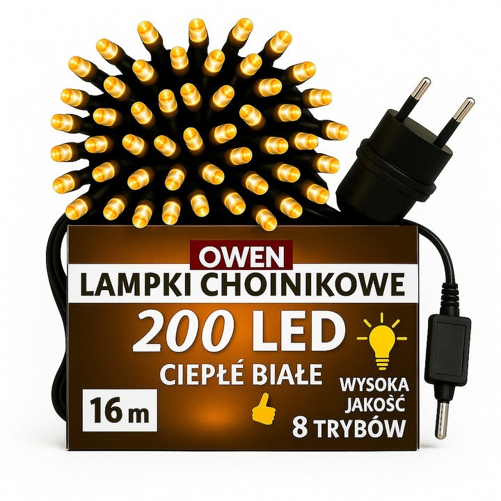 LAMPKI CHOINKOWE 200 LED BIAŁE CIEPŁE