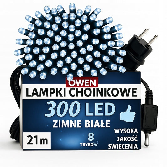 LAMPKI CHOINKOWE 300 LED BIAŁE ZIMNE