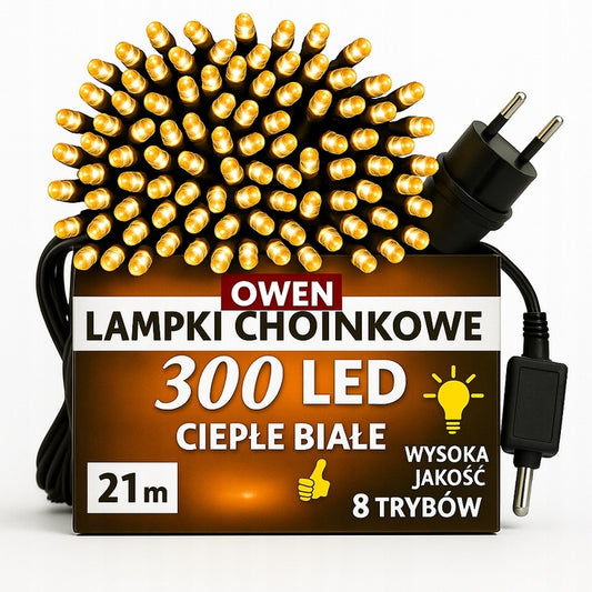 LAMPKI CHOINKOWE 300 LED BIAŁE CIEPŁE