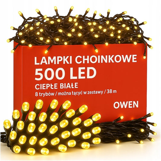 LAMPKI CHOINKOWE 500 LED CIEPŁE BIAŁE