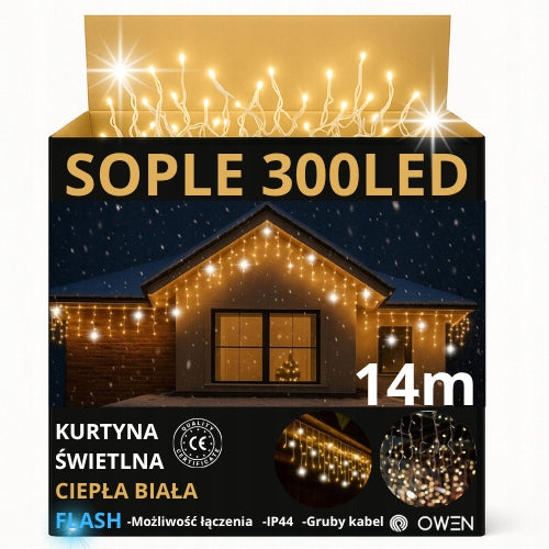 SOPLE 300 LED LAMPKI ZEWNĘTRZNE BIAŁE CIEPŁE FLASH 14m